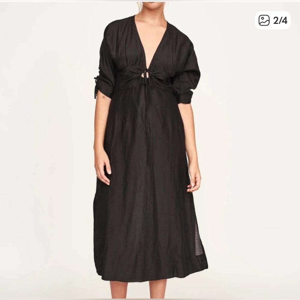 Mirth Silver Lake Dress Black Cotton and Silk Midi with Keyhole Details